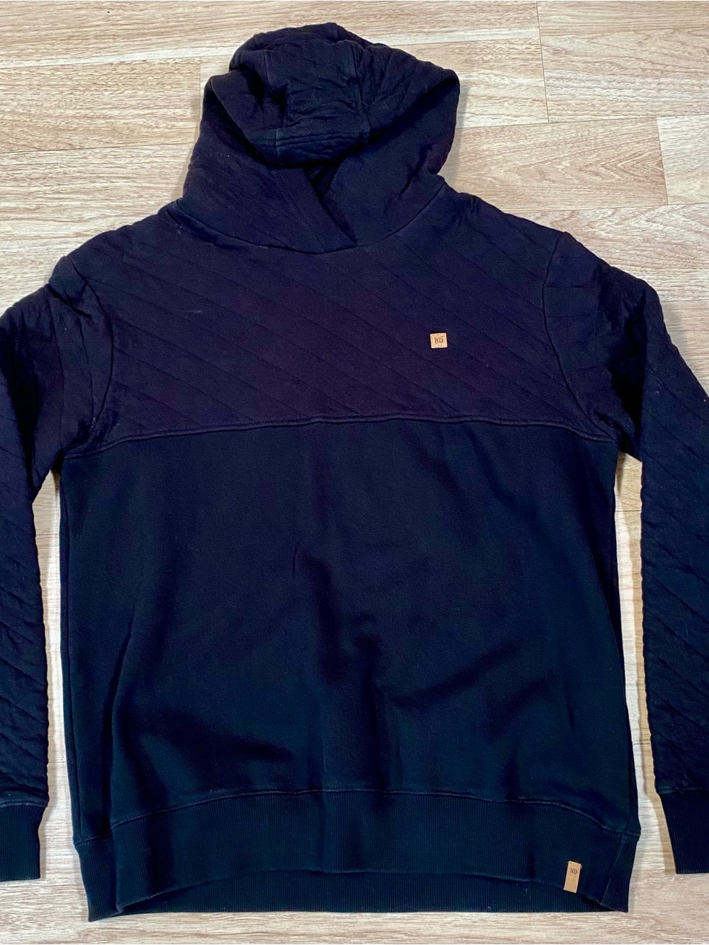 Tentree Quilted Block Hoodie Mens Medium Black Diamond Panel Pullover Sweatshirt
